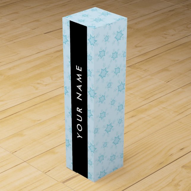 Ice Blue Snowflakes, Your name, Personalize Wine Box (Front)