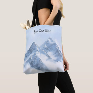 Ice Blue Snowy Mountain Peaks Tote Bag