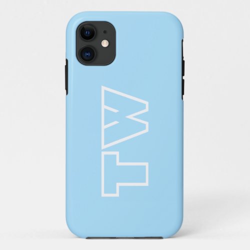 Ice Blue Solid Color  Minimalist Monogram iPhone 11 Case