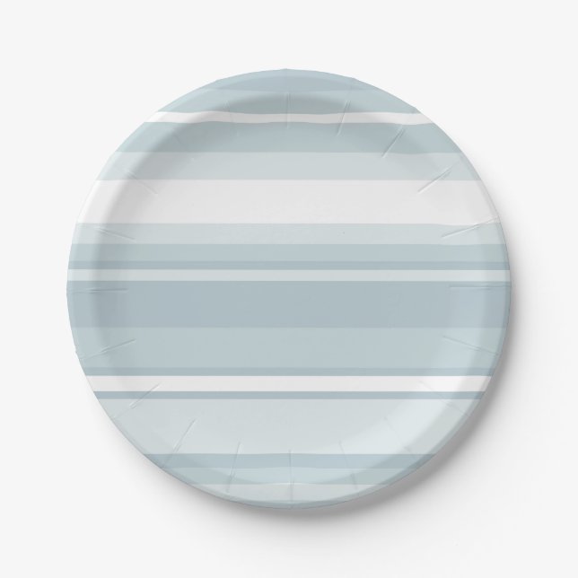 Ice blue stripes paper plates (Front)
