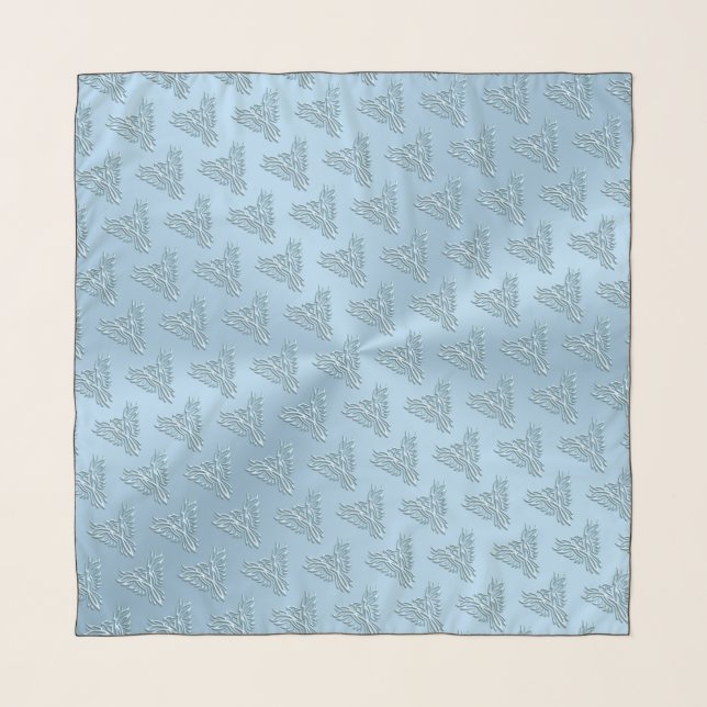 Ice blue stylized phoenix with embossed effect scarf (Front)