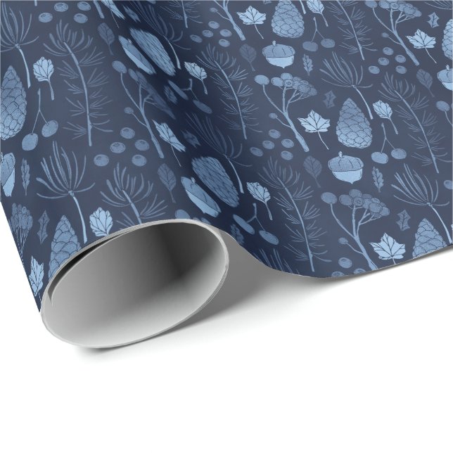 Ice Blue Tree Botanicals Christmas Holiday Gift Wrapping Paper (Roll Corner)