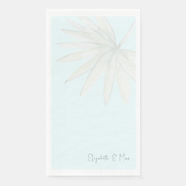 Ice Blue Tropical Couple Names II Wedding Paper Guest Towels (Front)