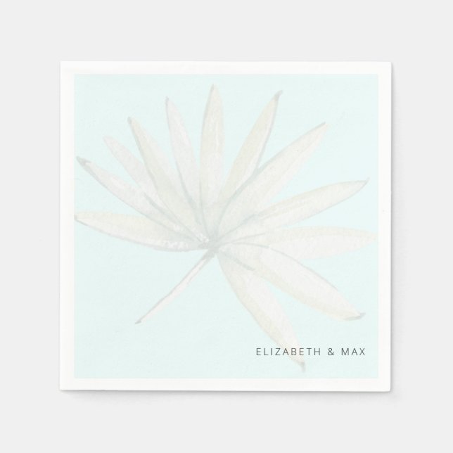 Ice Blue Tropical Couple Names Wedding Napkins (Front)