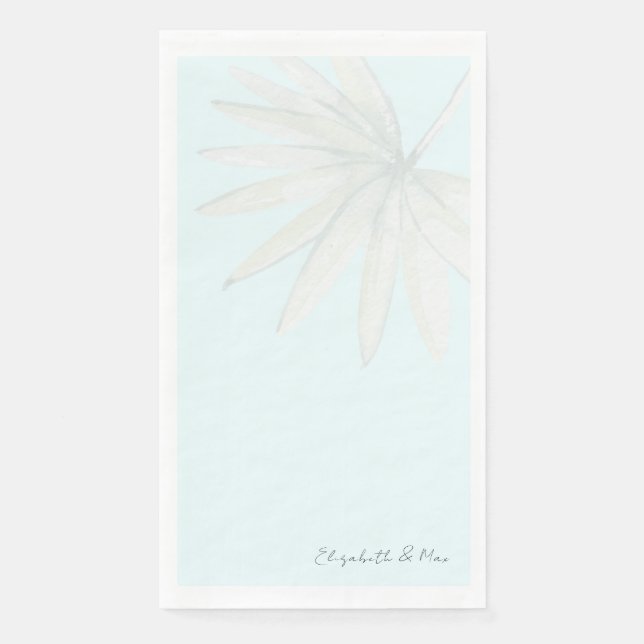 Ice Blue Tropical Couple Names Wedding Paper Guest Towels (Front)