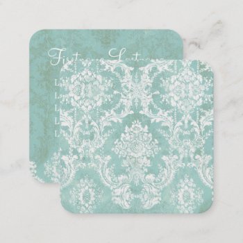 Ice Blue Vintage Damask Pattern 5 Lines Of Contact Square Business Card by MarshEnterprises at Zazzle
