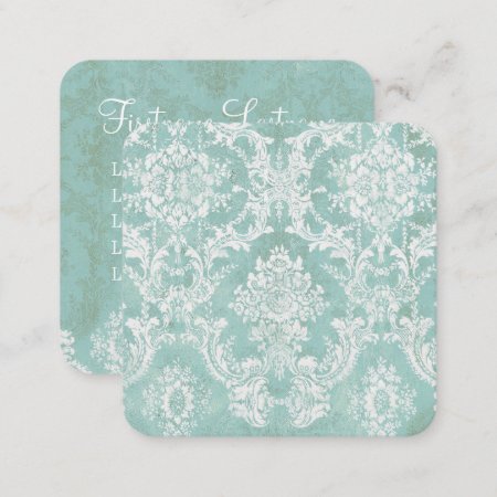 Ice Blue Vintage Damask Pattern 5 Lines Of Contact Square Business Car