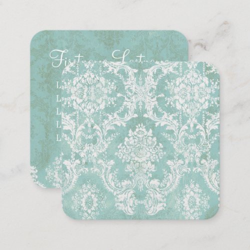 Ice Blue Vintage Damask Pattern 5 lines of contact Square Business Card