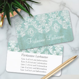 Ice Blue Vintage Damask Pattern Extra Line of Text Business Card