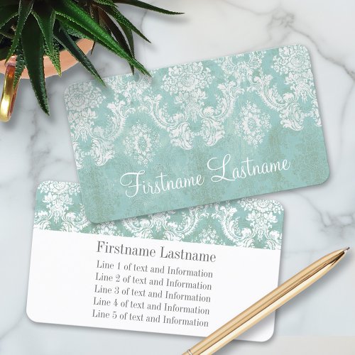 Ice Blue Vintage Damask Pattern Extra Line of Text