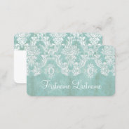 Ice Blue Vintage Damask Pattern Extra Line Of Text Business Card at Zazzle