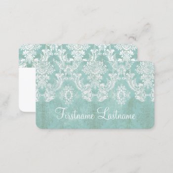 Ice Blue Vintage Damask Pattern Extra Line Of Text Business Card by MarshEnterprises at Zazzle