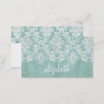 Ice Blue Vintage Damask Pattern With Grungy Finish Business Card by MarshEnterprises at Zazzle