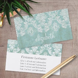 Ice Blue Vintage Damask Pattern with Grungy Finish Business Card