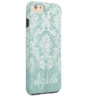 Ice Blue Vintage Damask Pattern with Grungy Finish