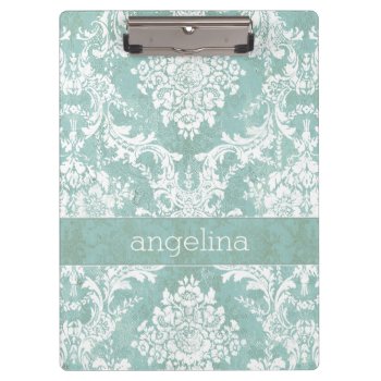 Ice Blue Vintage Damask Pattern With Grungy Finish Clipboard by iphone_ipad_cases at Zazzle