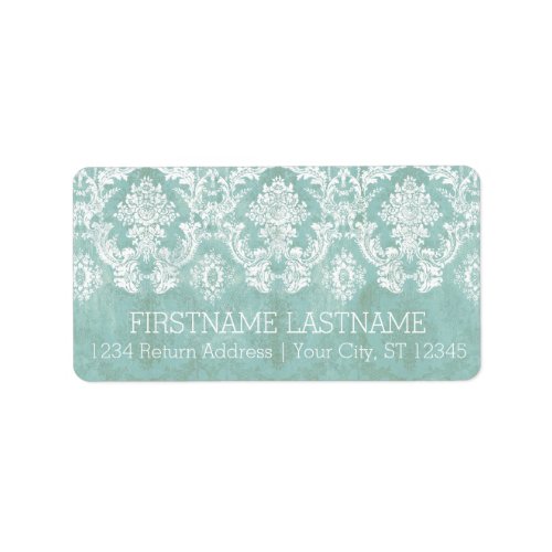 Ice Blue Vintage Damask Pattern with Grungy Finish Label
