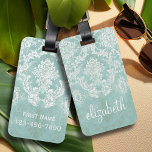 Ice Blue Vintage Damask Pattern with Grungy Finish Luggage Tag<br><div class="desc">A vintage pattern with a chalkboard and lace design. Look closely to the flowers and leaves.A trendy design with jewel tone colors and elegance. Items are easier to customize when you replace all text and photos first. If your art still needs to be adjusted, click on the Customize This button....</div>