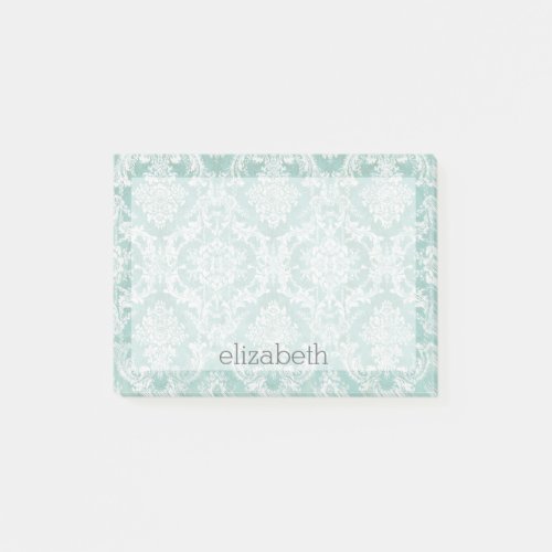 Ice Blue Vintage Damask Pattern with Grungy Finish Post_it Notes