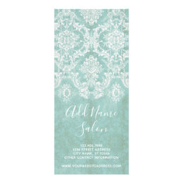 Ice Blue Vintage Damask Pattern with Grungy Finish Rack Card