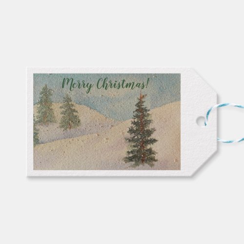 Ice Blue Watercolor Winter Snow Scene Christmas Gift Tags
