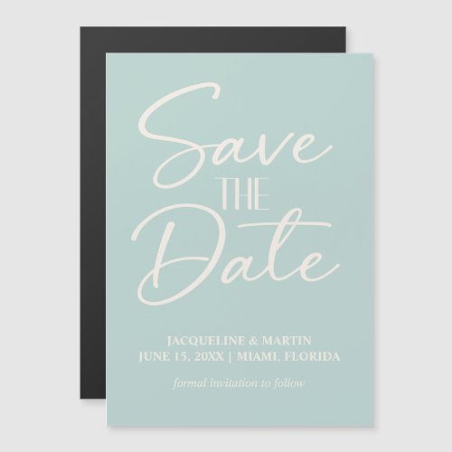 Ice Blue Wedding Cream Hand_Lettered Save Date Magnetic Invitation