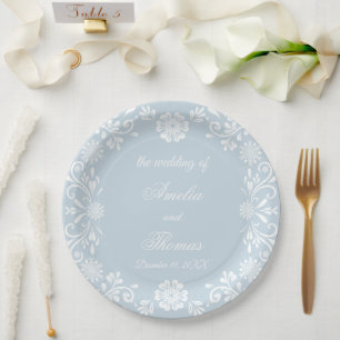 Ice Blue White Mexican Winter Wedding Paper Plates