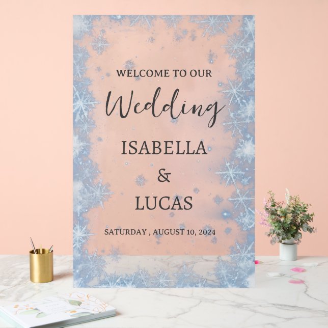 Ice Blue Winter Christmas Acrylic Wedding Sign (Wedding)