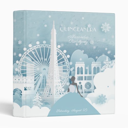 Ice Blue Winter in Paris 3 Ring Binder