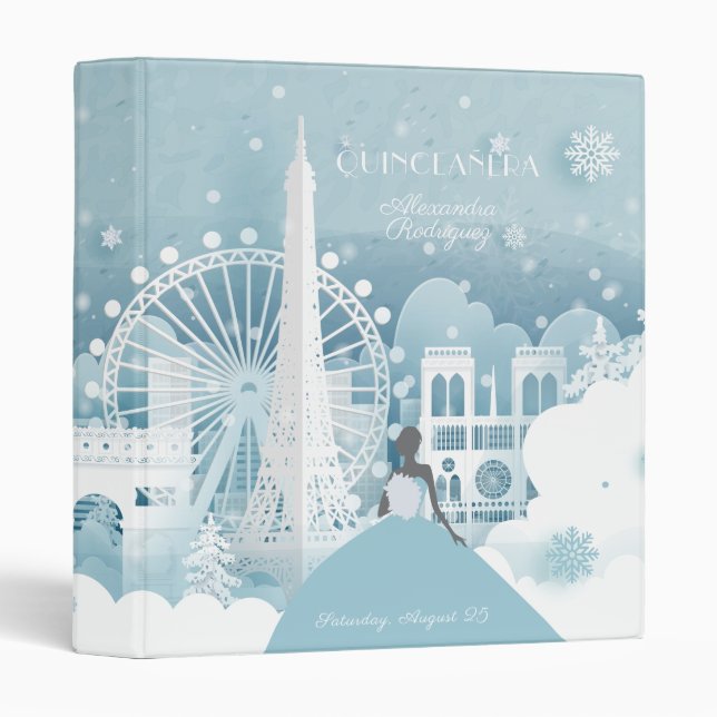 Ice Blue Winter in Paris 3 Ring Binder (Front/Spine)