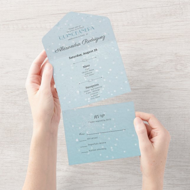 Ice Blue Winter in Paris All In One Invitation (Tearaway)
