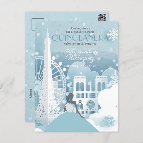 Ice Blue Winter in Paris Postcard