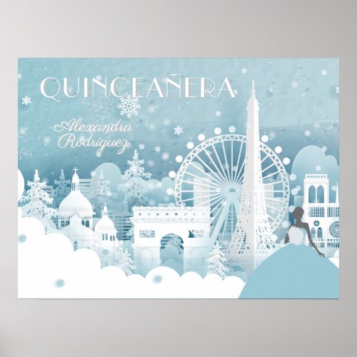 Ice Blue Winter in Paris Quinceaera Poster