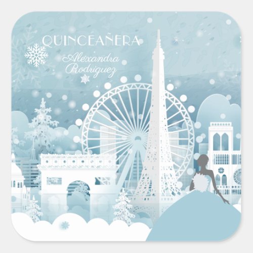 Ice Blue Winter in Paris Square Sticker