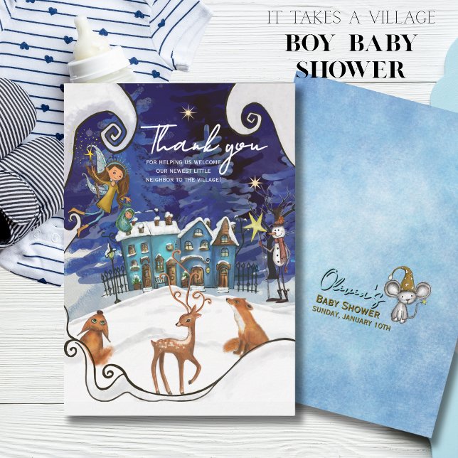 Ice Blue Winter Village Thank You Card | Fairy  (Ice Blue Winter Village Thank You Card  Fairy )