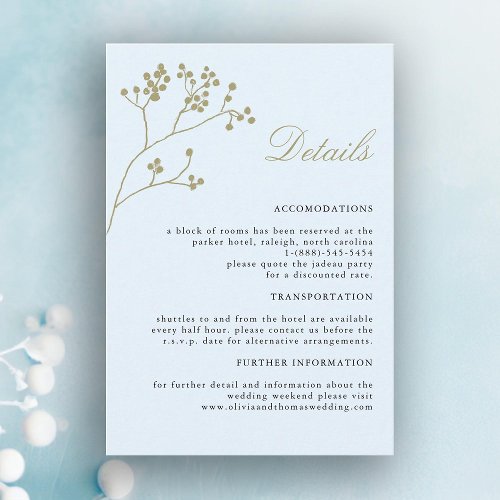 Ice Blue Winter Wedding Details Enclosure Card