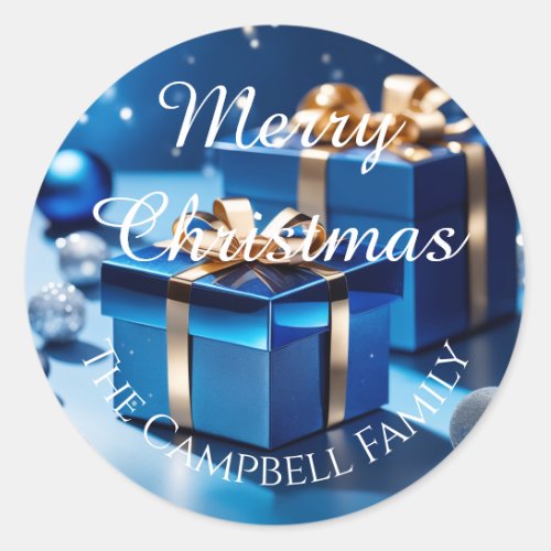 Ice Blue Wrapped Christmas Gifts  Classic Round Sticker