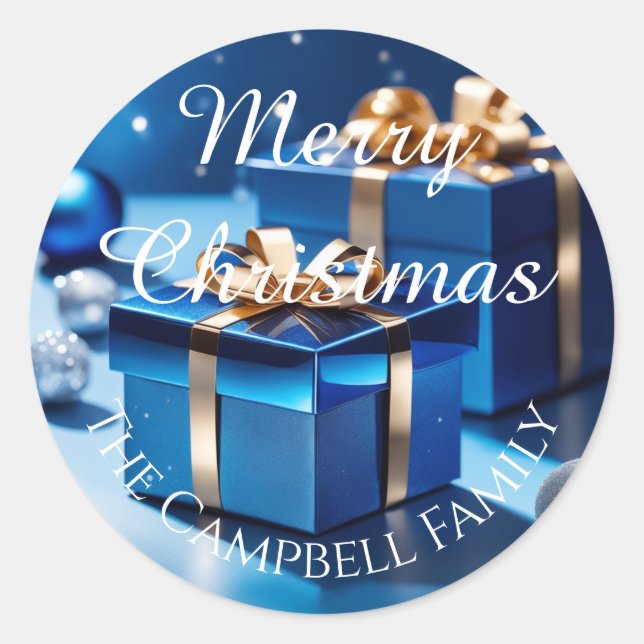 Ice Blue Wrapped Christmas Gifts  Classic Round Sticker (Front)