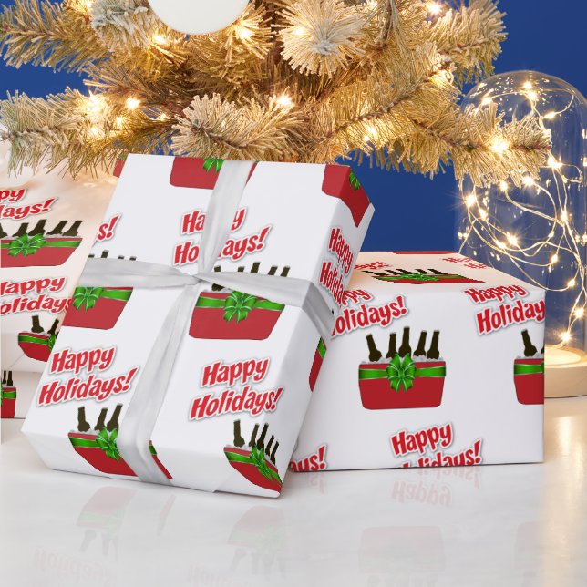 Ice Chest Beer Cooler Happy Holidays Wrapping Paper (Holidays)
