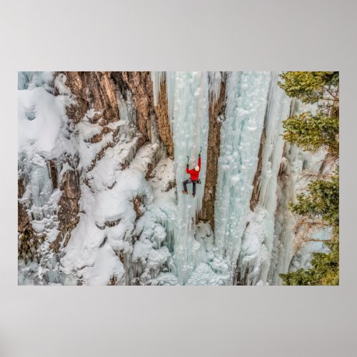 Ice Climber Ascending Cliff Poster