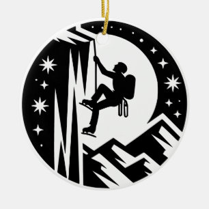 Ice Climber Night Climbing Under Moon and Stars Ceramic Ornament