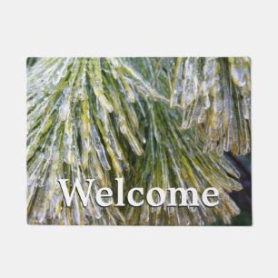 Ice Coated Pine Needles Winter Botanical Doormat
