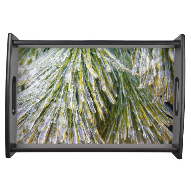 Ice Coated Pine Needles Winter Botanical Serving Tray (Front)