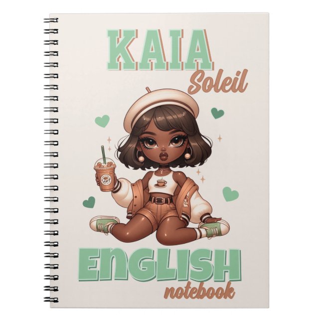 Ice Coffee Cutie Brown & Green Girl  Notebook (Front)