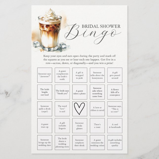 Ice Coffee Theme Bridal Shower Bingo Flyer (Front)