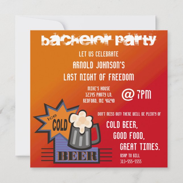 Ice Cold Beer Bachelor Party Invitation (Front)