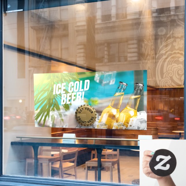 Ice Cold Beer Convenience Store Gas Station Front Window Cling (Cafe Window)