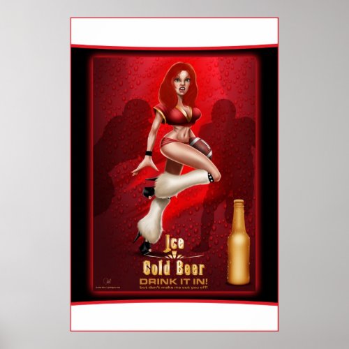 Ice Cold Beer Football Pinup Girl Poster