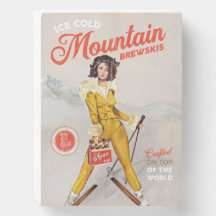 "Ice Cold Mountain Brewskis" Retro Pinup Ski Art