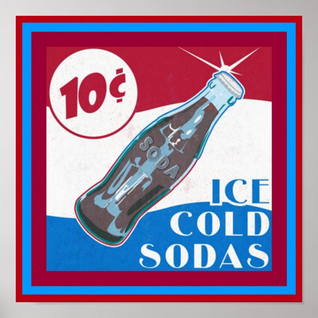 Ice Cold Sodas Vintage Ad Poster (Front)